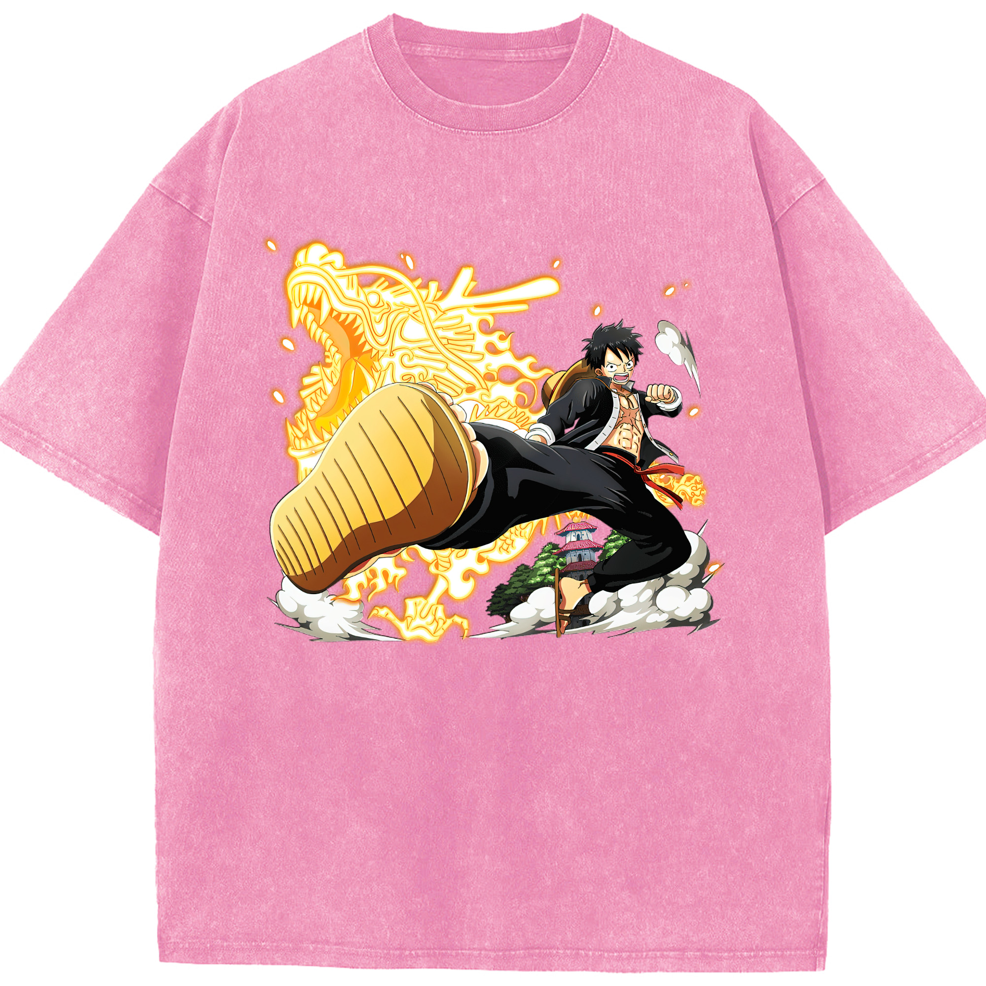ワンピース モンキー・D・ルフィ ONE PIECE Monkey D. Luffy 綿100% ヴィンテージ風 半袖Tシャツ（フロントプリント）